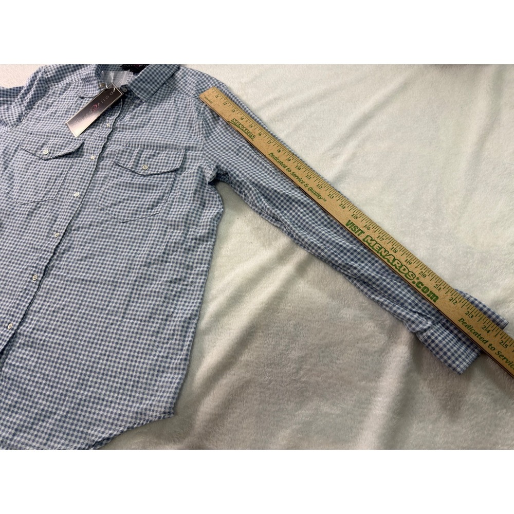 Polly & Esther Womens XL Gingham Button Down Shirt Blue White PW11005PMC NWT - Picture 6 of 9